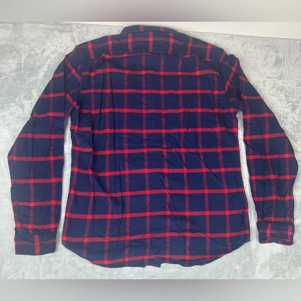 J Crew Mercantile Flannel Shirt Mens Med Long Sleeve Button Plaid Red‎ Navy New
